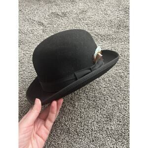 Vintage Black Bowler Derby Hat – Designer Collection – Wool Felt Style 1970-90's